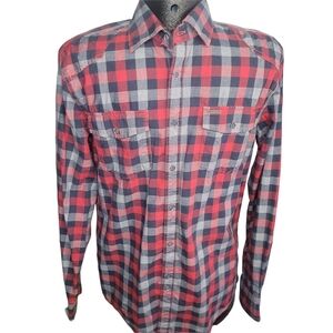 Point Zero Men's Red and Blue Plaid Shirt Size M